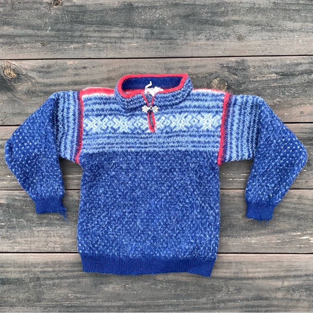 Little Nomad 100% Wool Norwich Vermont Blue White Pullover Sweater Kids Large